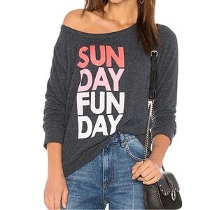 Chaser Sunday Funday Darce Brushed Knit Navy Fleece Pullover Crewneck Sweatshirt